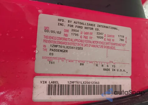 2002 Mercury Cougar V6 from USA, damaged, VIN 1ZWFT61LX25612363